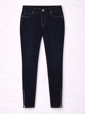 White House Black Market Women's "The Skinny Ankle" Zipper Leather Trim Jeans
